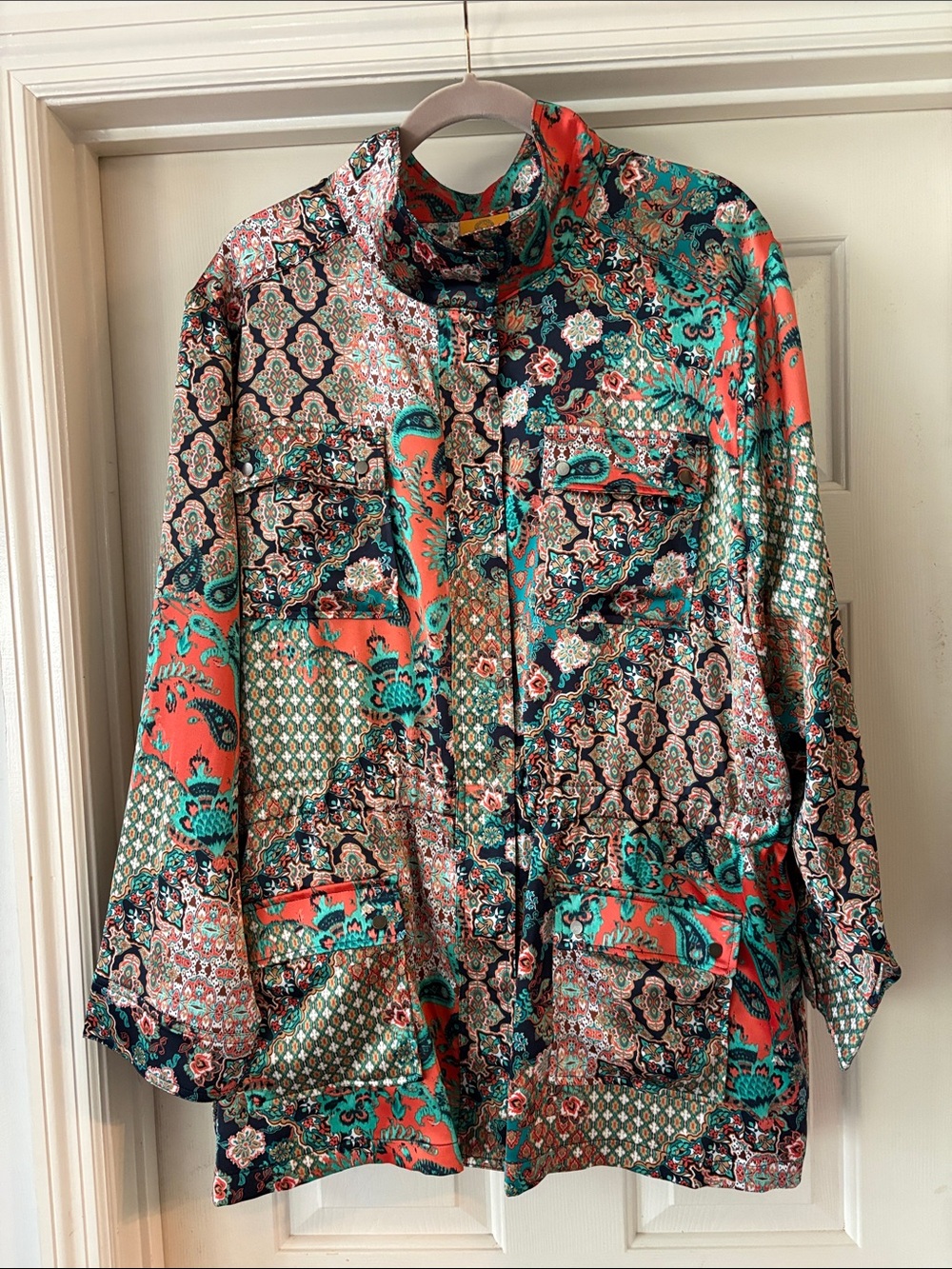 Ruby Rd Woman Paisley Patchwork Fitted Full Zip Jacket Plus Size
